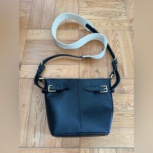Zara Black Leather Messenger Bag with Cream Strap